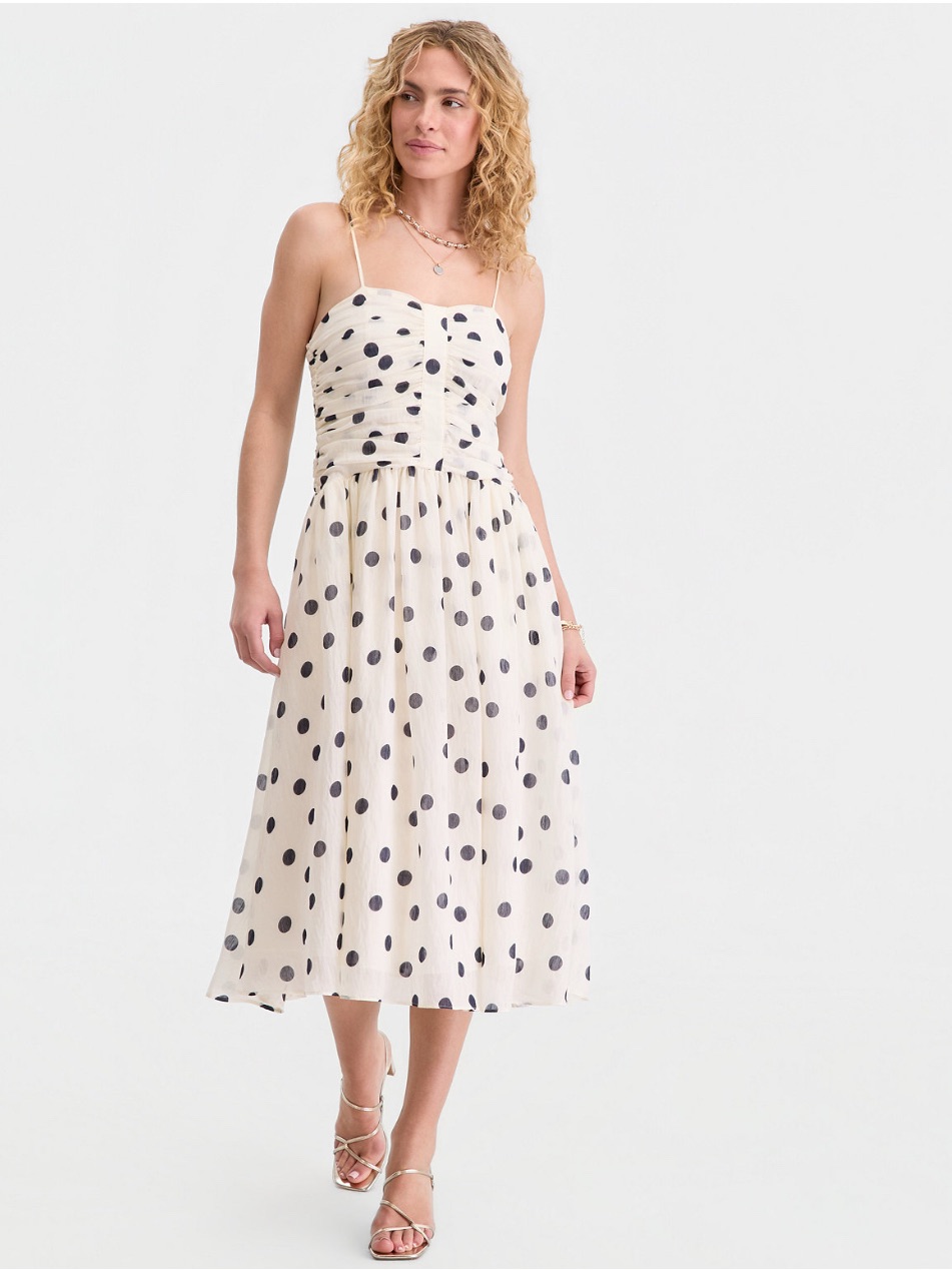 Women’s Dot-Print Sweetheart-Neck Midi Dress Size 2